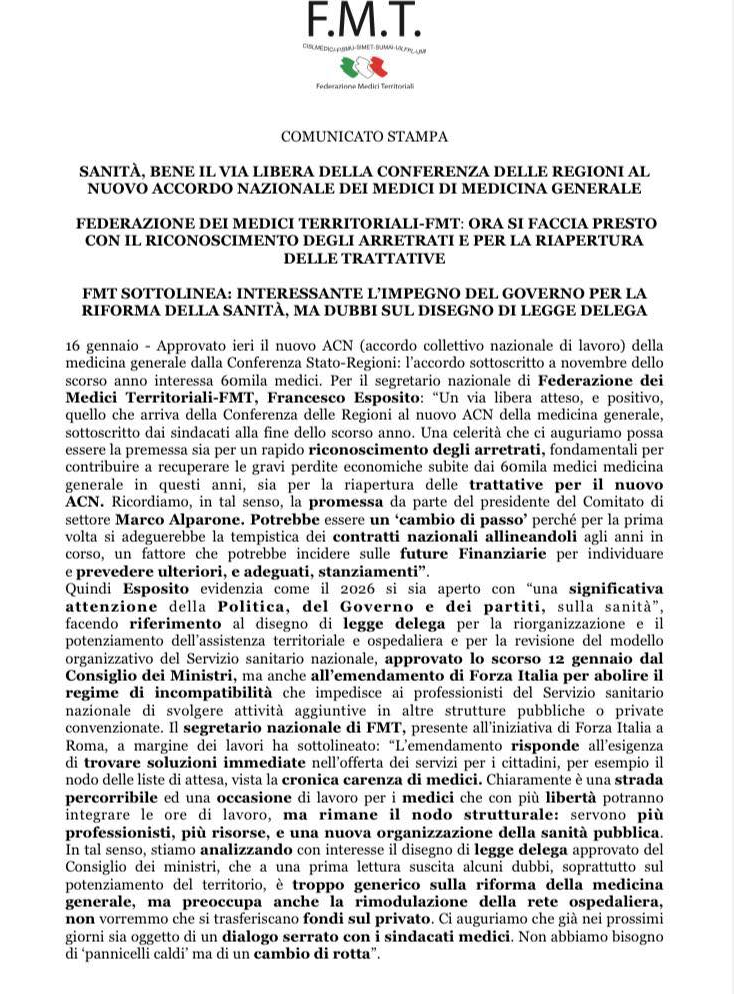 comunicato stampa 16 gennaio 2026